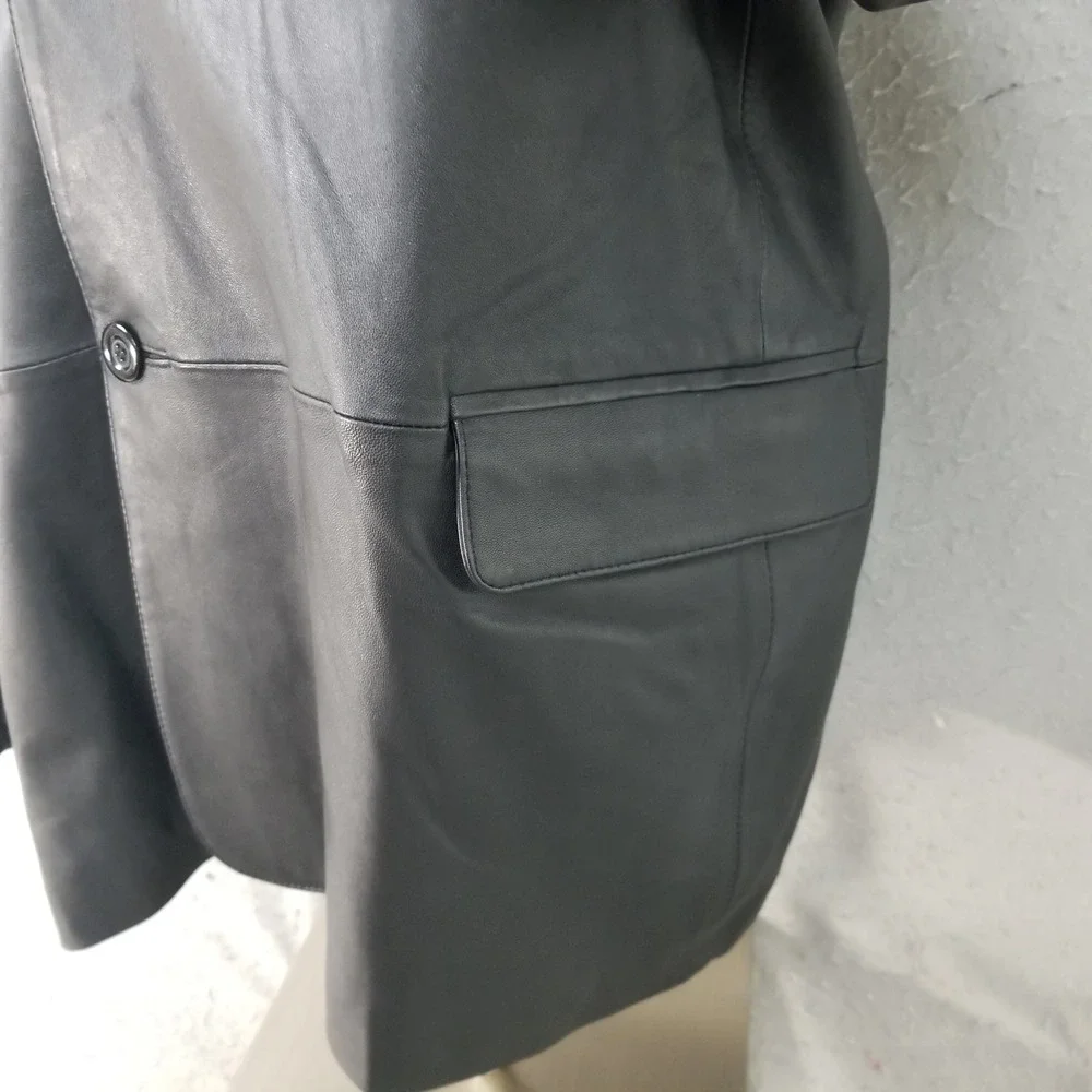Reed Leather Blazer Mens 3X Black Genuine Leather Two Button Jacket Classic Fit